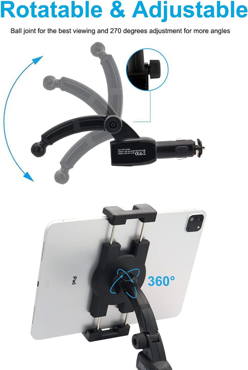 Cigarette Lighter Car Phone Mount with Dual USB Charger, Fast Charging Holder for iPhone 15 Pro Max, Samsung Galaxy