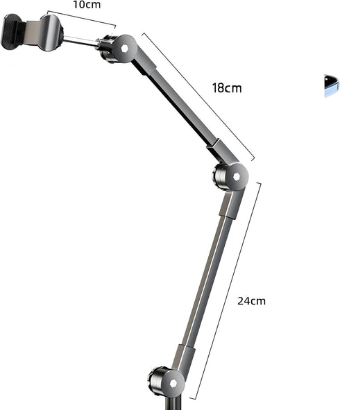 Generic Adjustable Overhead Phone Stand for Desk, Black Metal Articulating Arm Mount, Desktop Video Recording Tripod