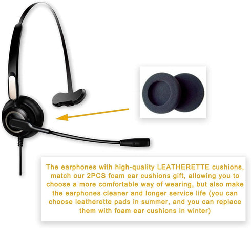 M214C 2.5mm Headset with Microphone & Volume Mute Controls, Compatible with Polycom321, CiscoSPA303, UnidenDECT, AT&T