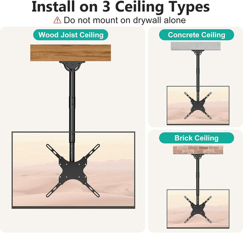 WALI TV Ceiling Mount Adjustable Bracket for 26 to 65 Inch Displays, Up to 110 Lbs, Mounting Holes 400x400mm