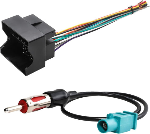 RED WOLF Stereo Wiring Harness with Fakra Antenna Adapter for BMW 3/5, Volkswagen, Audi, Mercedes-Benz Radio Kit