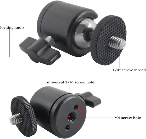 EXMAX 360 Degree Aluminum Alloy Body Rotating Swivel Mini Tripod Ball Head with 1/4" Screw Thread Base Mount for DSLR