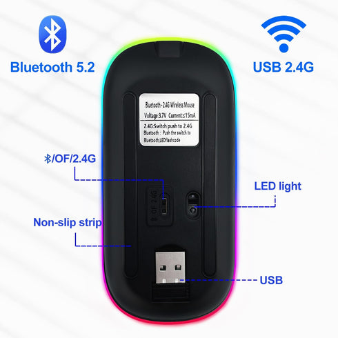 Wireless Bluetooth Mouse for iPad/MacBook Pro/Air/Laptop/PC, Rechargeable Silent Portable Slim Mouse for Surface