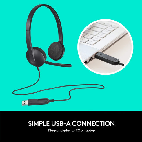 Logitech H340 USB Headset - Stereo USB for Windows & Mac, Black - Perfect for clear audio and comfort.