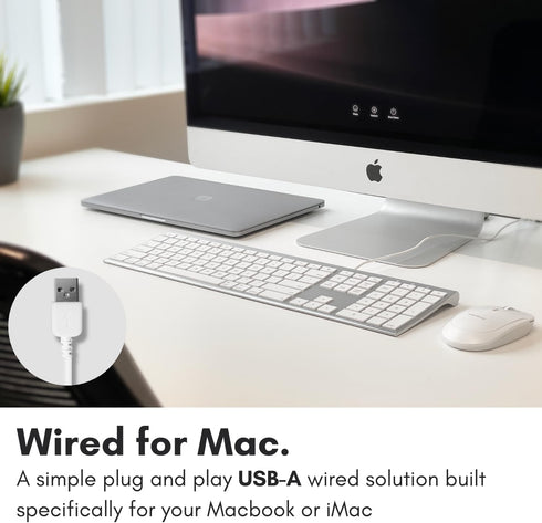 Macally Ultra Slim USB Wired Computer Keyboard, Full Size for Apple & Windows, Low Profile