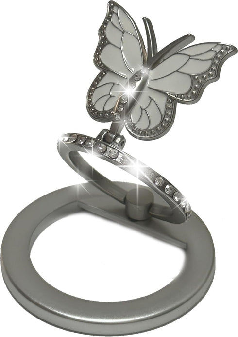 Magnetic Phone Ring Holder Compatible with MagSafe Grip, Adjustable Angle Butterfly Phone Ring Stands, Silver