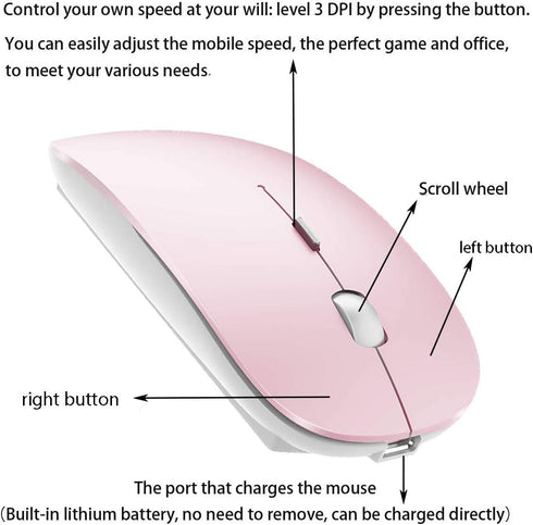 Bluetooth Mouse for iPad Pro, Rechargeable Wireless Mouse for MacBook Pro, MacBook Air, Chromebook, Windows PC (Pink)