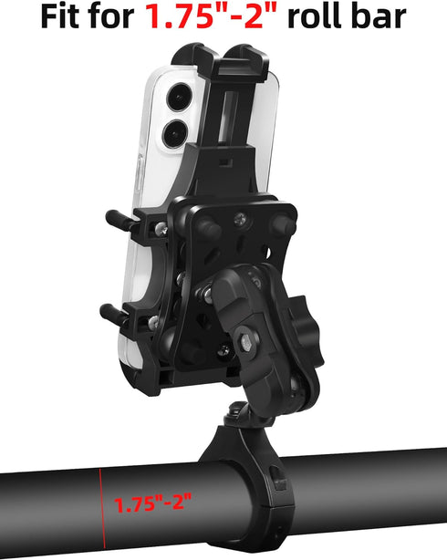 Anti-Vibration UTV Phone Mount Heavy Duty, Full Protection Holder with Aluminum Bracket Fit for 1.75-2" Roll Cage,