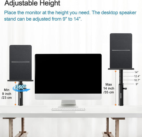 Set of 2 Studio Monitor Stands - Desktop Clamp Speaker Stands Against The Wall