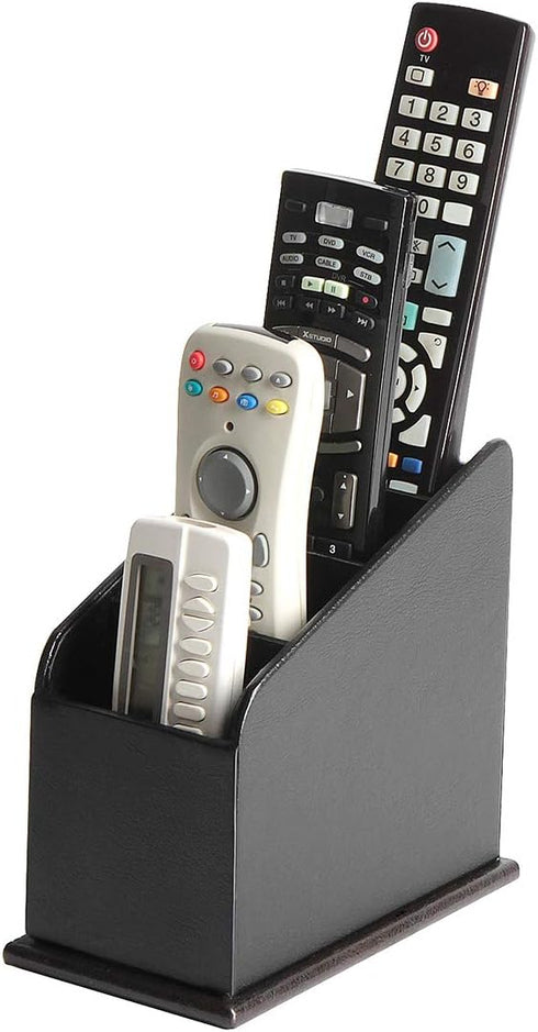 JACKCUBE DESIGN Black Leather Remote Control Organizer Holder with 4 Compartments, Media Storage Box (MK292A)
