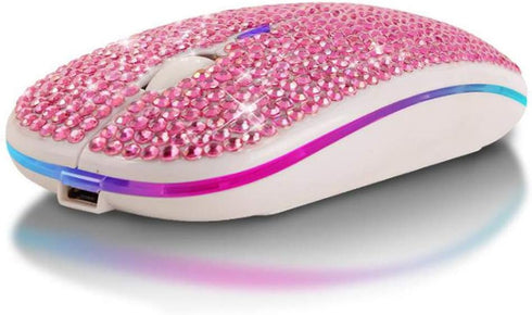 Bling Dazzling Bluetooth Mouse, 2.4GHz Rechargeable Wireless Slim Mouse with USB Receiver, Great Gift for Her