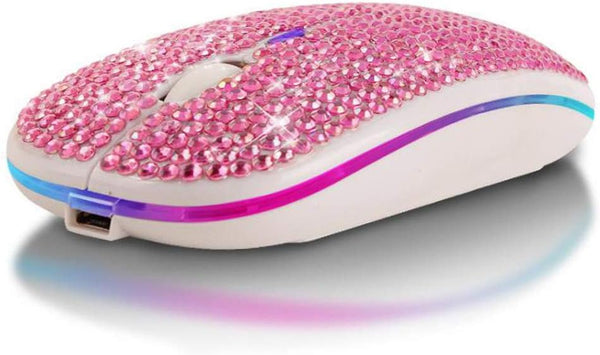 Bling Dazzling Bluetooth Mouse, 2.4GHz Rechargeable Wireless Slim Mouse with USB Receiver, Great Gift for Her