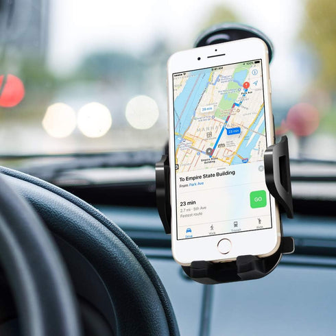 Car Phone Mount, Dashboard & Windshield Cell Phone Holder Stand with One-Touch Design, 360° Rotation for All Smartphones