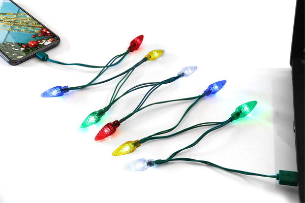 Fotbor LED Christmas Lights Phone Charging Cable - Festive USB Bulb Charger, 50 Inch 10 LED Multicolor Cord for iPhone