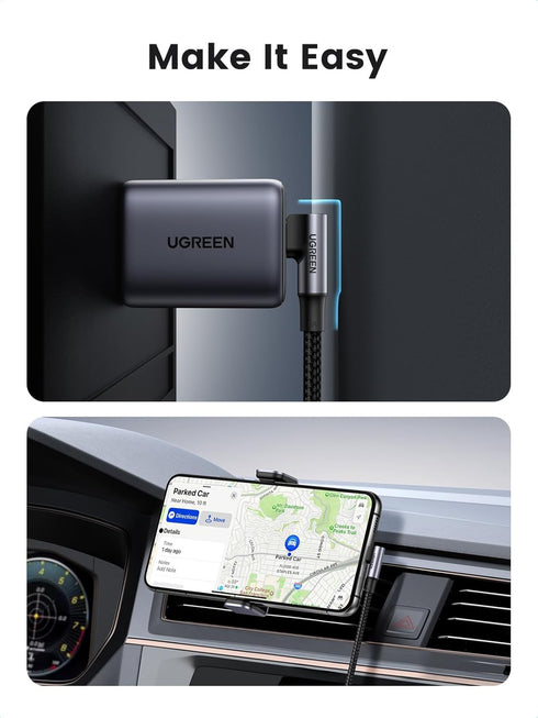 UGREEN 10FT Right Angle USB C to USB C Cable, 100W Fast Charging for iPhone 15, MacBook Pro 2022, Samsung Galaxy