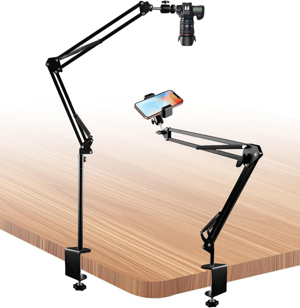 MQHXUY Overhead Camera Mount for Desk, Heavy Duty Adjustable Arm Stand for Phone