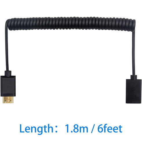 Duttek Mini HDMI to HDMI Cable, 1.8M/6 Feet Coiled Cable, Mini HDMI Male to HDMI Female Adapter, Supports 1080P Full HD