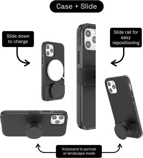PopSockets iPhone 12/12 Pro Case with Repositionable Slide Grip, Compatible with MagSafe - Black