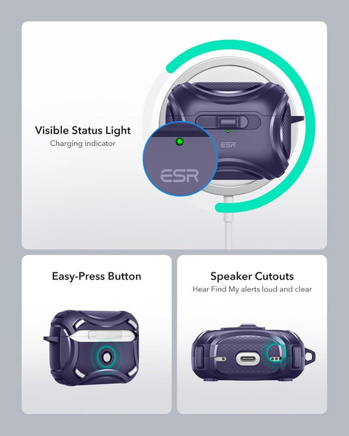 ESR for AirPods Pro Case (2023/2022/2019, 1st/2nd Gen), Cyber Series, Purple, Compatible with MagSafe