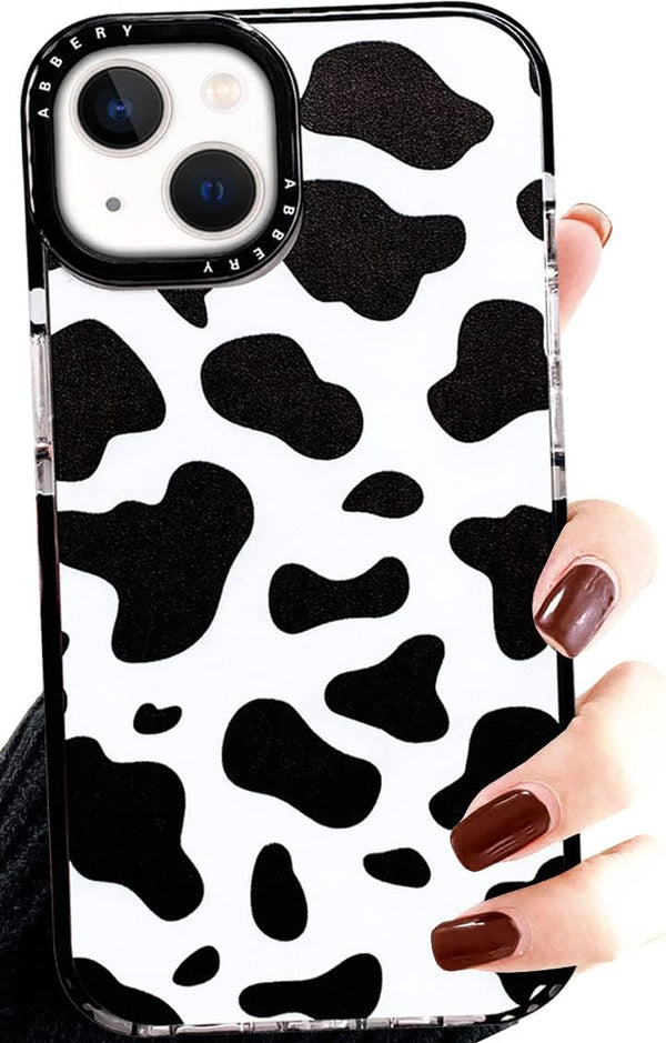 Abbery iPhone 13 Mini Case, Cow Print Clear Design, Cute Durable Silicone TPU Shockproof Protective Cover for Women