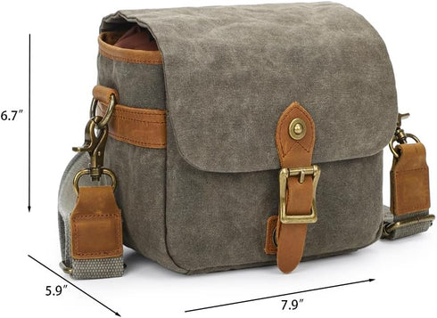 Vintage Canvas DSLR/SLR Camera Bag - Thick Protective Case for Camera and Lens - Water Resistant - Sling Shoulder Bag