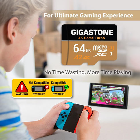 Gigastone 1 64GB 4K 95/35MB/s U3 A2 V30 C105-Years for Switch Only Micro SD Card, Game Turbo, MicroSDXC Memory Card