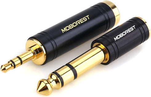 MOBOREST 3.5mm M to 6.35mm F Stereo Pure Copper Adapter, 1/8 Inch Plug Male to 1/4 Inch Jack Female Adapter