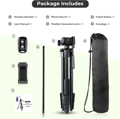 Aureday Phone Tripod, 82" Tripod for iPhone with Flexible Gooseneck, Wireless Remote and Phone Holder, Extendable Stand