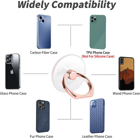 Cell Phone Ring Holder, 360° Rotation Transparent Finger Ring Kickstand, Clear Compatible with Most Phones, 2 Silver +
