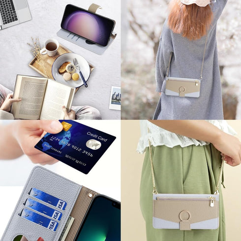 Asuwish Samsung Galaxy S23 5G Wallet Cover with Screen Protector, Mirror Flip, Card Holder, Crossbody Strap, Blue