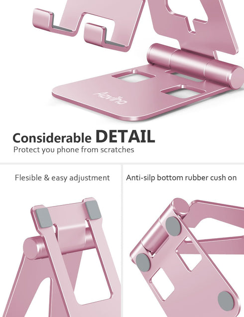 Aoviho iPhone17 16 15 14 13 12 11 8 7 6 5 5s Cell Phone Stand for Desk, Adjustable Desktop Phone Holder Stand, Foldable