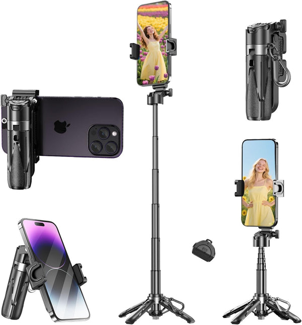 Busdebon 4 in 1 Mini Selfie Stick for iPhone, Portable Compact Pocket Selfie