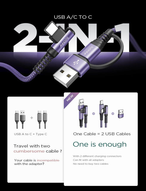AINOPE Purple USB C to USB C Cable 2-Pack 6.6ft 60W USBC to USBC Fast Charging Cable Rigth Angle Type C to Type C USB C Cable Compatible with iPhone 15 Pro Max MacBook Pro/iPad Pro 2021/Galaxy S23 by AINOPE