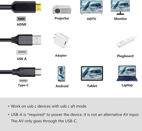 USB C to HDMI Cable,Phone toTV Adapter 6Ft 4K Display & Charging for Macbook Pro/iPad Pro/Chromebook/Laptop/Samsung phones to TV/Monitor/Projector
