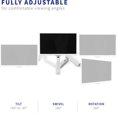 VIVO Height Adjustable Pneumatic Single Monitor Wall Mount, Full Motion Articulating for 17 to 27 inch Screen, White