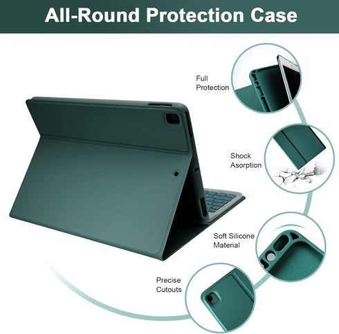 SOPPY Keyboard Case with Mouse for iPad, Bluetooth Keyboard for iPad 9th/8th/7th Gen, Detachable Keyboard, Dark Green