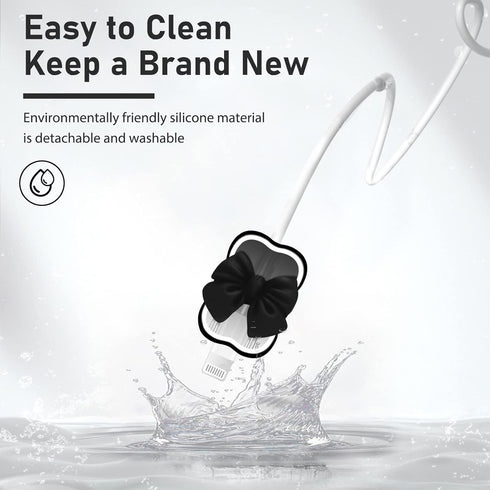 Kawaii Phone Cable Protector for iPhone 18W/20W USB-C Charger, Clear Soft Protective Case Data Line Cover, Black