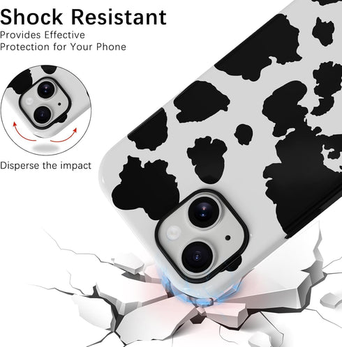 Skyseaco 15 2-Layer for iPhone Case, Treny Milk Cow Print Phone Case Hybrid Hard Shell, Shockproof Soft for Girl Women