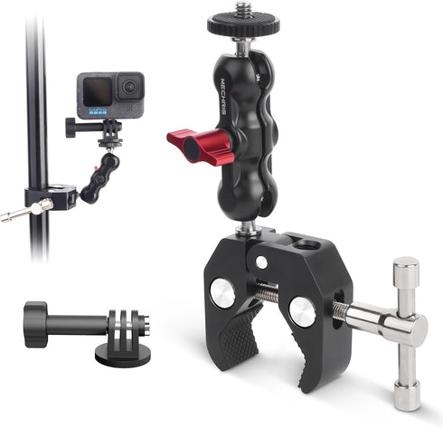 Mechrig Camera Clamp Mount with Dual Ballhead Magic Arm, 360 Double Ball Head