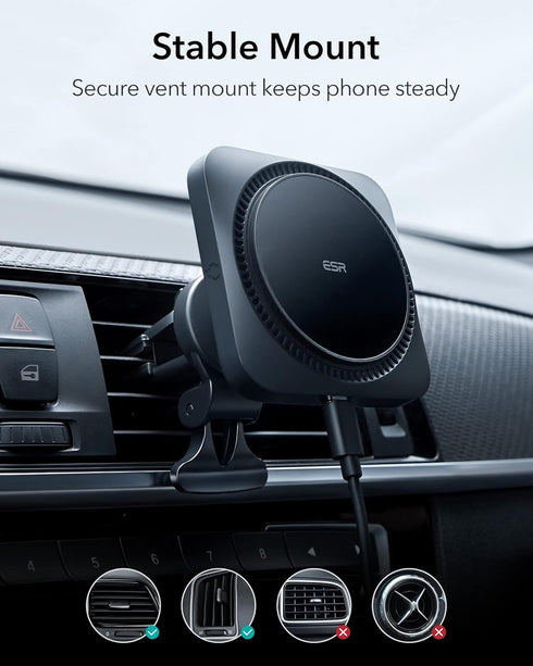 ESR MagSafe Car Mount Charger with CryoBoost, Magnetic Wireless Car Charger for iPhone 16/15/14/13/12, Fast Phone