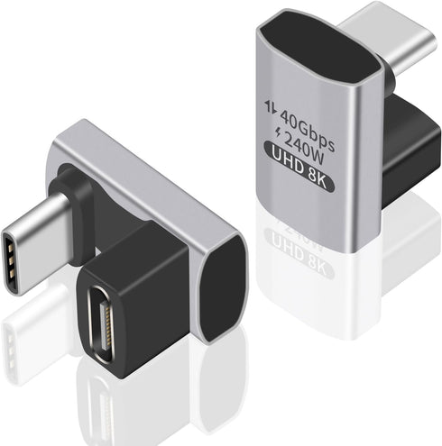 Duttek 240W USB C 180 Degree Adapter, U Shape Type C Male to Female Connector for Thunderbolt, MacBook, 2 Pack