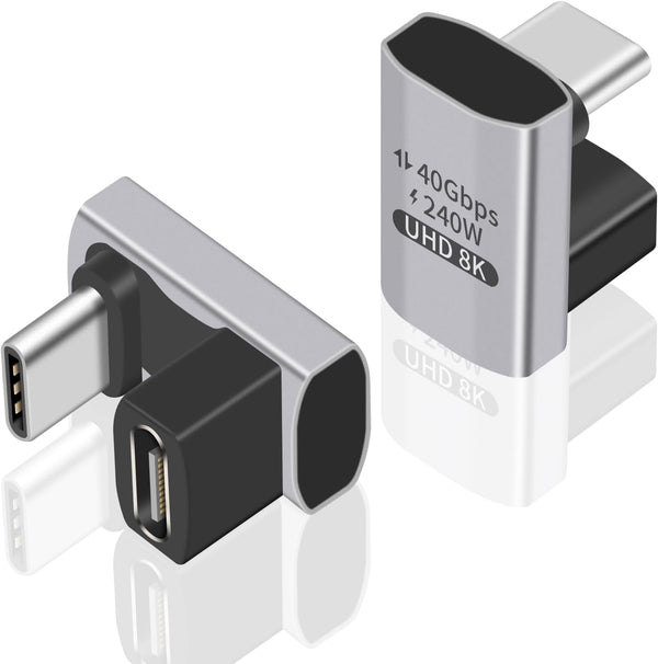 Duttek 240W USB C 180 Degree Adapter, U Shape Type C Male to Female Connector for Thunderbolt, MacBook, 2 Pack