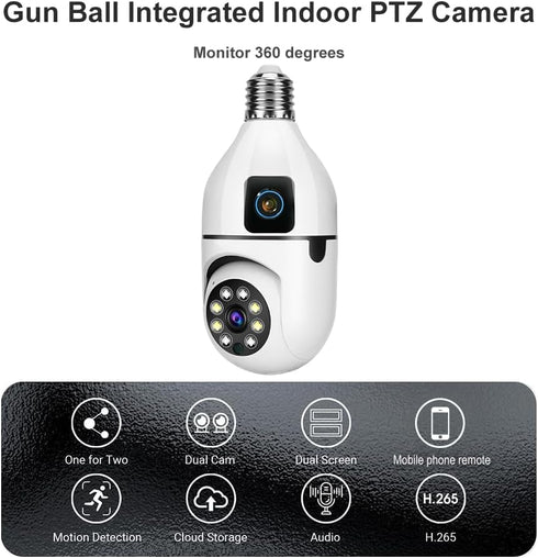 BISHKJOK 6MP Bulb 360 2-Way E27 Dual-Lens Light Security Camera, TUYA Indoor Pan/Tilt WiFi Cam with Auto Tracking