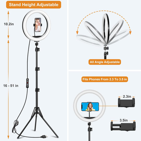Vlogging 10.3" 29 Dimmable Selfie Ring Light with Stand and Phone Holder, Desk Tripod, RGB Lighting Modes, Remote