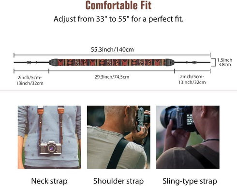 MoKo Camera Strap, Retro Cotton Canvas Woven Universal Shoulder Neck Strap for ALL DSLR/SLR Cameras, Bohemia Dark Orange
