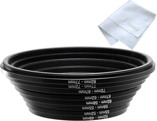 Fotasy Anodized Metal Black Filter Step Down Ring Set, 8 Stepping Down Lens Adapter Rings, 82-49mm