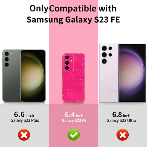 Compatible with for Samsung Galaxy S23 FE Case,Cute Neon Bright Color,Glitter Bling Thin Slim Shockproof Silicone Sparkly Case, Soft TPU Phone Case for Women Girl-Pink
