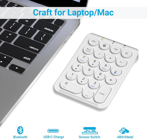 iClever Number Pad, KP08 Bluetooth Number Pad, Ultra Slim and Lightweight, USB-C Charge, for Laptop, iPad, Mac, PC