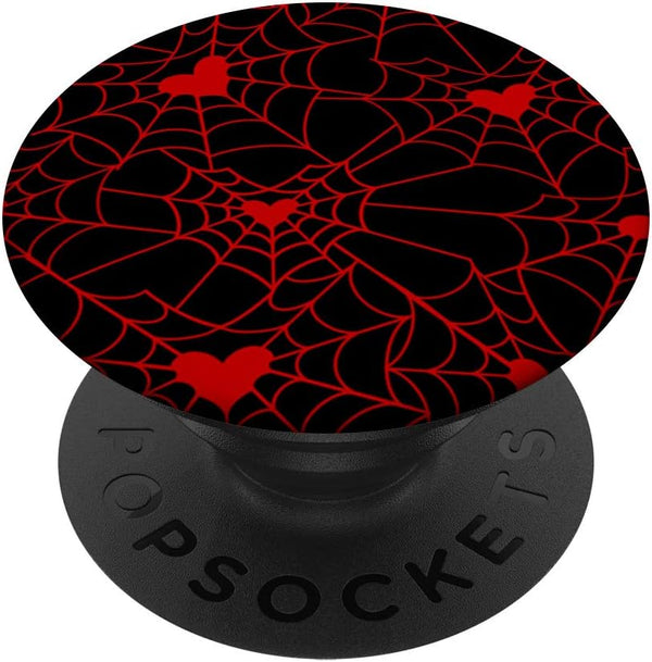 Valentine's Day Heart Spiderweb Gothic Print Black Red Goth PopSockets Swappable PopGrip