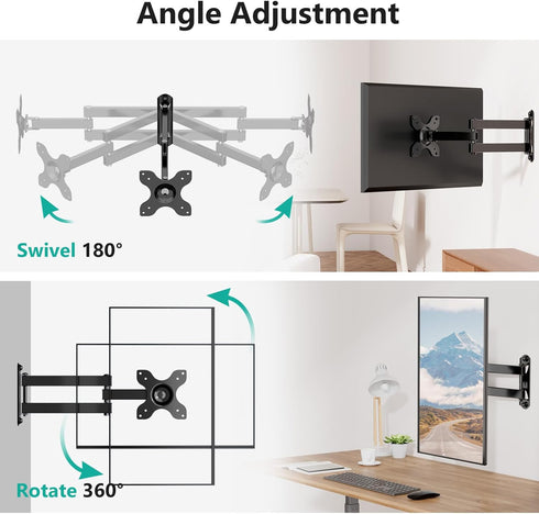 WALI 15 inch 13 32 inch 100x100mm (1330LM), TV Wall Mount Articulating LCD Monitor Full Motion Extension Arm Tilt